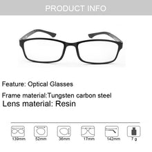Carica l&#39;immagine nel visualizzatore di Gallery, Classic Optical Eyeglass Frame Men Women Myopia Spectacle Eyeglass Frame Tungsten Carbon Steel Rectangular Frame Glasses