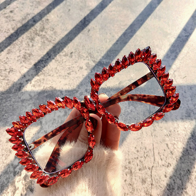 Classic Oversize Square Sunglasses Handmade Optical  Glasses Bling Tip Crystal Eye Wear Steampunk Sunglasses Oculos de sol