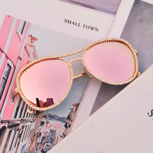 Load image into Gallery viewer, Classic Pilot Rhinestone Sunglasses Women   Crystal Decoration Eyewear Pink Clear Round Glasses gafas de sol mujer