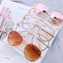 Load image into Gallery viewer, Classic Pilot Rhinestone Sunglasses Women   Crystal Decoration Eyewear Pink Clear Round Glasses gafas de sol mujer