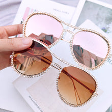 Load image into Gallery viewer, Classic Pilot Rhinestone Sunglasses Women   Crystal Decoration Eyewear Pink Clear Round Glasses gafas de sol mujer