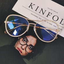 Load image into Gallery viewer, Classic Pilot Rhinestone Sunglasses Women   Crystal Decoration Eyewear Pink Clear Round Glasses gafas de sol mujer