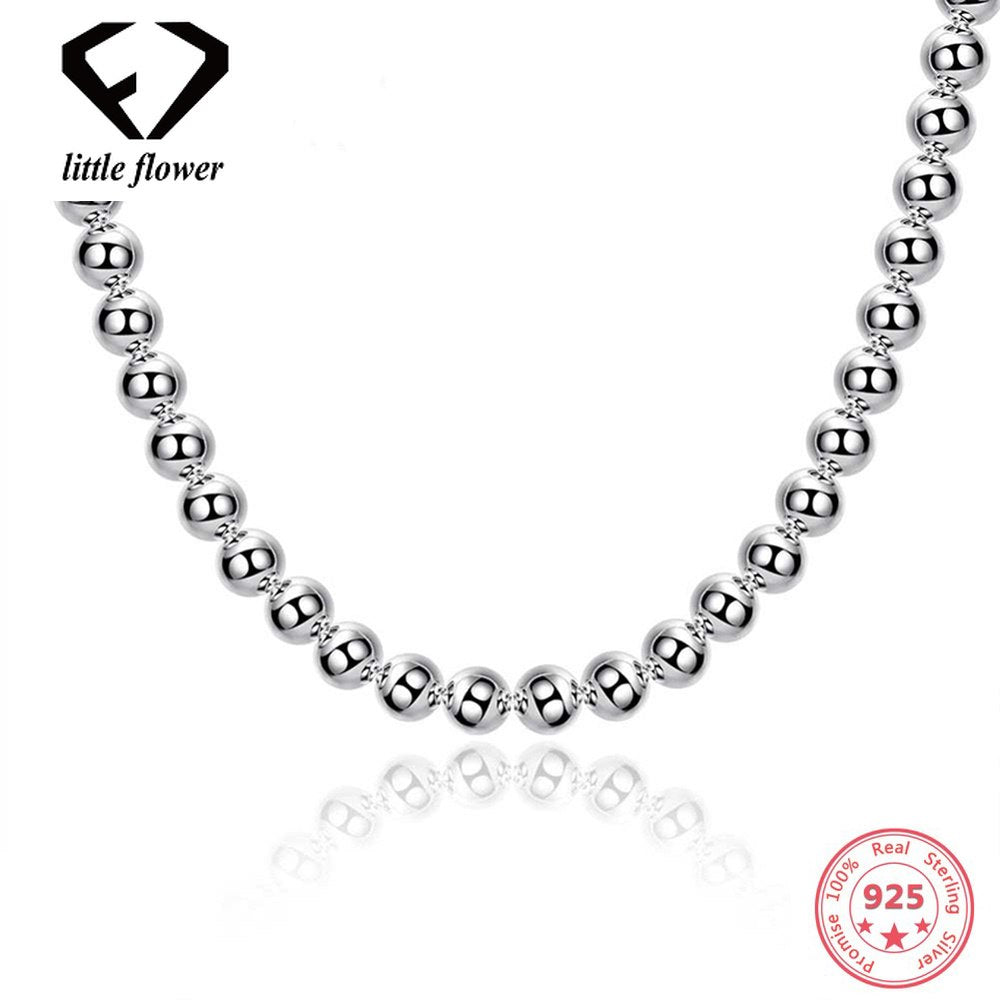 Classic Round Bead Chain Hollow Simple Necklace for Women or Men 925 Sterling Silver Korean Trendy Fashion Version Fine Jewelry