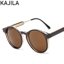 Carica l&#39;immagine nel visualizzatore di Gallery, Classic Round Sunglasses Men 2023  Brand Design Retro Grey Frame Sun Glasses For Women Gold Alloy Leg Unisex UV400