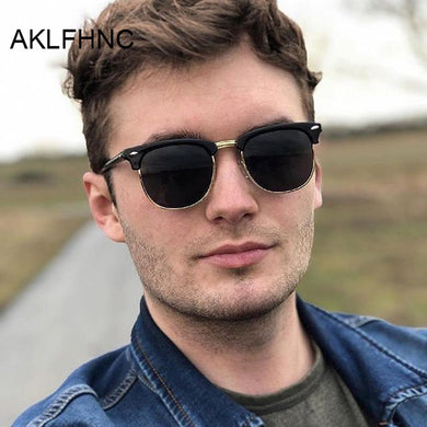 Classic Semi-Rimless Polarized Sunglasses Men Brand Designer Square Sun Glasses Male Retro Shades Mirror Driver Oculos De Sol