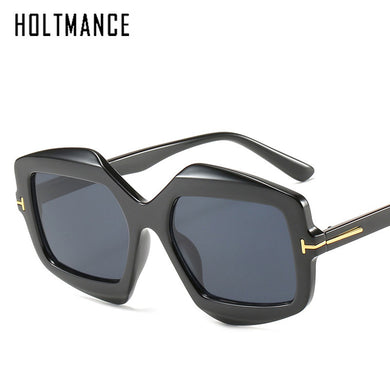 Classic Simple Large Frame Irregular Sunglasses for Women Vintage T-shaped Metaal Decoration Men Sunglass Summer Shade Eyewear