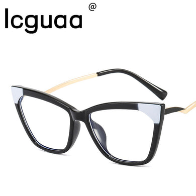Classic Triangular Cat Eye Glasses Tightening Legs Optical TR90 Sunglasses Irregular Stitching Color Office Sunglasses