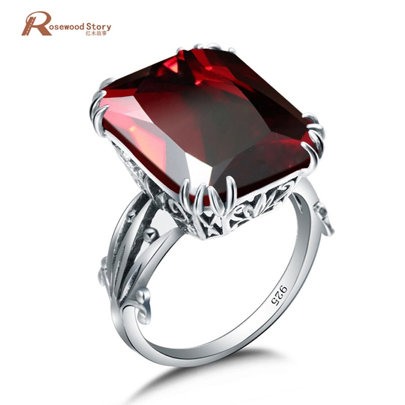 Classic Vintage Women Rings Created Garnet Stone Square Fashion Jewelry 925 Silver Engagement Wedding Bands Lady Luxury Ring