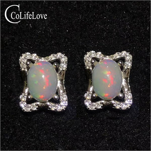 Classic opal silver earrings oval cut natural opa stud earrings sterling silver opal jewelry gift for woman