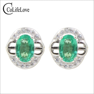 Classic sivler emerald earrings 2 pcs 4 mm * 6 mm natural I grade emerald stud earrings solid 925 silver emerald earrings