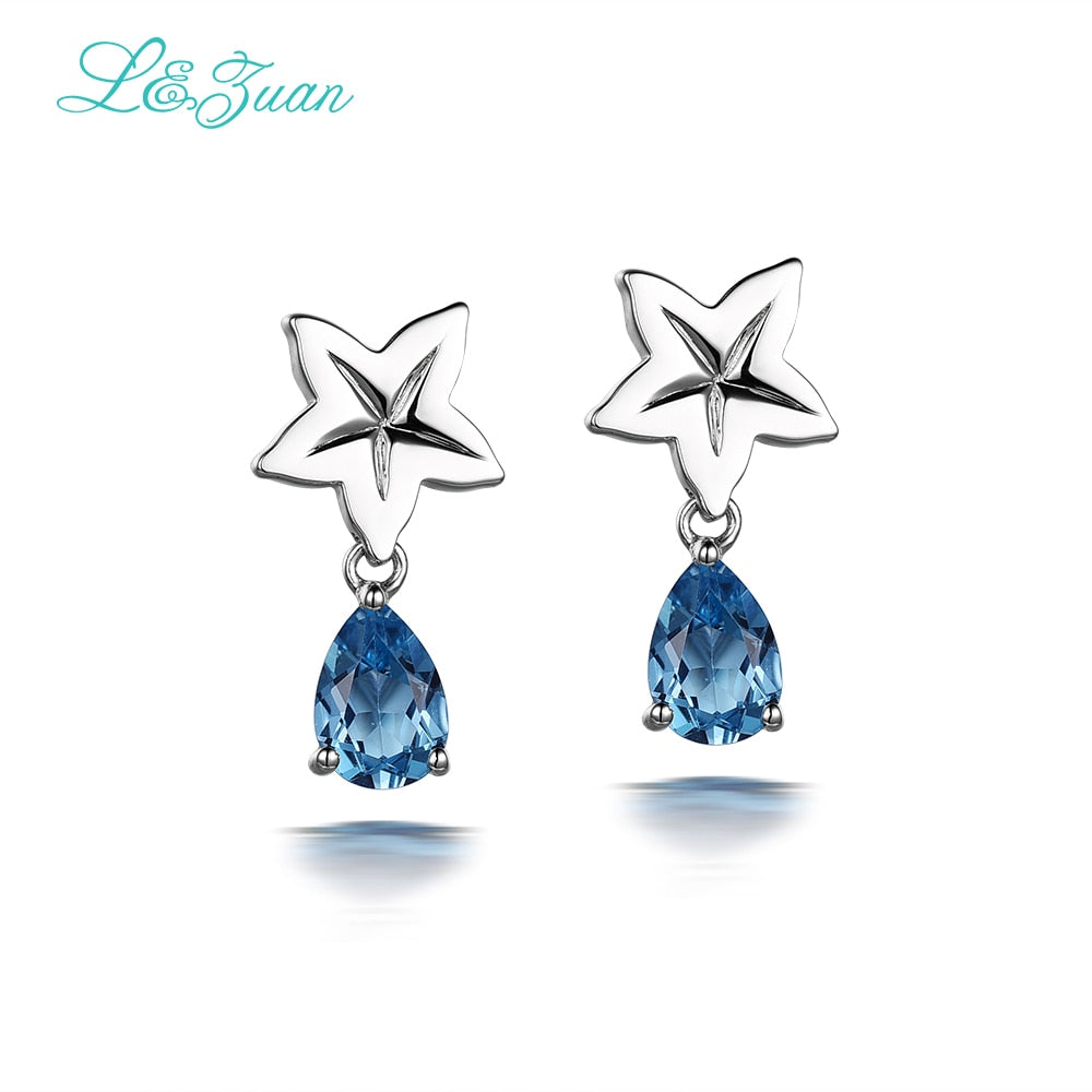 Classic trend 925 sterling silver natrual Topaz blue stone star stud geometry earring jewelry for silver christmas gift