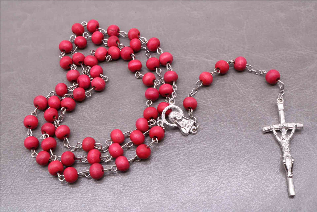 Perline di legno classiche da 6 mm, profumo di rosa, rosario di preghiera, collana con croce di Gesù, eleganti gioielli religiosi cattolici.