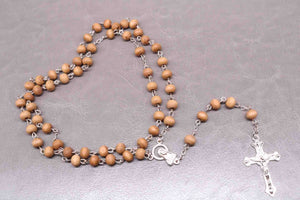 Perline di legno classiche da 6 mm, profumo di rosa, rosario di preghiera, collana con croce di Gesù, eleganti gioielli religiosi cattolici.