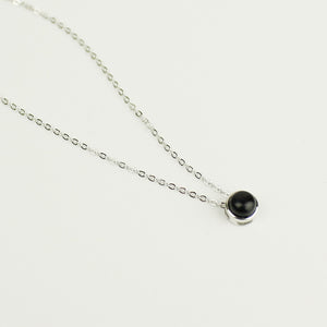 Classical Simple Round Solid 925 Sterling Silver Black Created Agate Necklace