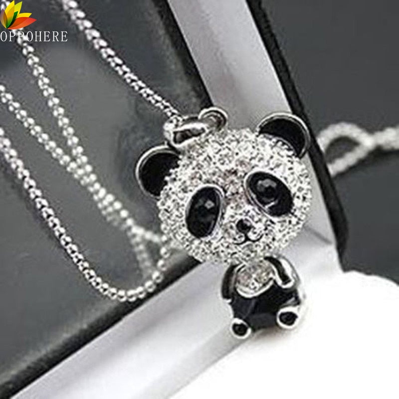 Classical Women's Rhinestone Moving Head Panda Pendant Sweater Chain Necklace Jewelry and accessories fashion Jewelry necklace