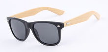 Load image into Gallery viewer, Classical Wooden Sunglasses, Black Plastic Frame Gray UV400 HD Lens Sun Glasses Wood Arm Retro UV400 Bamboo Sunglasses with Logo