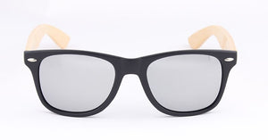 Classical Wooden Sunglasses, Black Plastic Frame Gray UV400 HD Lens Sun Glasses Wood Arm Retro UV400 Bamboo Sunglasses with Logo