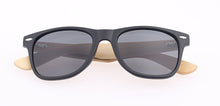 Load image into Gallery viewer, Classical Wooden Sunglasses, Black Plastic Frame Gray UV400 HD Lens Sun Glasses Wood Arm Retro UV400 Bamboo Sunglasses with Logo