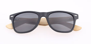 Classical Wooden Sunglasses, Black Plastic Frame Gray UV400 HD Lens Sun Glasses Wood Arm Retro UV400 Bamboo Sunglasses with Logo