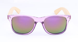 Classical Wooden Sunglasses, Black Plastic Frame Gray UV400 HD Lens Sun Glasses Wood Arm Retro UV400 Bamboo Sunglasses with Logo