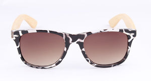Classical Wooden Sunglasses, Black Plastic Frame Gray UV400 HD Lens Sun Glasses Wood Arm Retro UV400 Bamboo Sunglasses with Logo