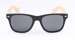 Classical Wooden Sunglasses, Black Plastic Frame Gray UV400 HD Lens Sun Glasses Wood Arm Retro UV400 Bamboo Sunglasses with Logo