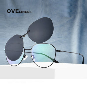 Clip On Glasses Men Sunglasses Women Magnetic Sunglasses Myopia Round Metal Optical Glasses Frame Prescription eyeglasses frames