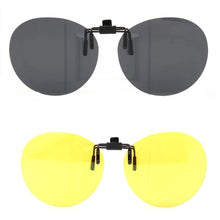 Load image into Gallery viewer, Clip On Polarized Round Sunglass Lenses Clip Flip Up Men Women UV Protection classic Driving Nightvision fishing black