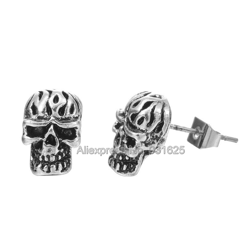 Coll Man Punk Rock Vintage Earring Metal Zinc Alloy Skull Head Earrings Exotic Style Piercing Earring Fashion Jewelry