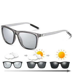 Color Change Grey Frame Photochromic Polarized Sunglasses Men Square Classic Chameleon Glaases Transition Lens Eyewear