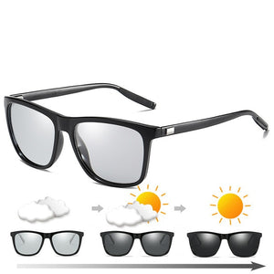 Color Change Grey Frame Photochromic Polarized Sunglasses Men Square Classic Chameleon Glaases Transition Lens Eyewear