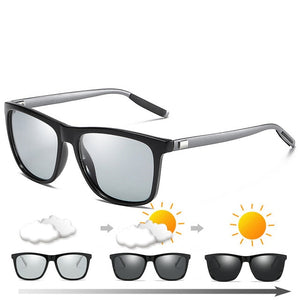 Color Change Grey Frame Photochromic Polarized Sunglasses Men Square Classic Chameleon Glaases Transition Lens Eyewear