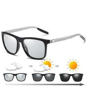 Color Change Grey Frame Photochromic Polarized Sunglasses Men Square Classic Chameleon Glaases Transition Lens Eyewear