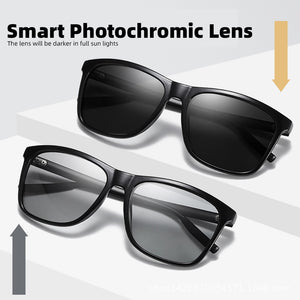 Color Change Grey Frame Photochromic Polarized Sunglasses Men Square Classic Chameleon Glaases Transition Lens Eyewear