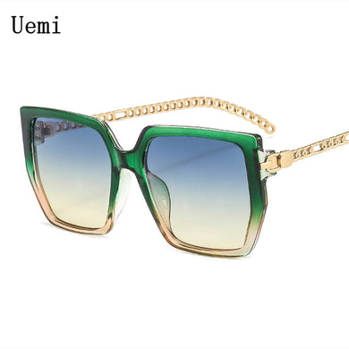 Colorblock Square Sunglasses Chain Frame Women  Men Designer   Feminine Oversized Vintage Eyeglasses UV400