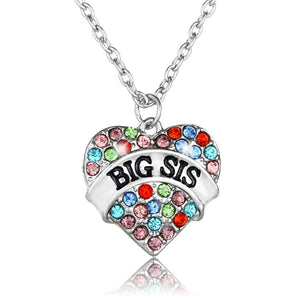 Colorful Big Sis Sister Heart Rhinestone Crystal Pendant Necklace Women Girl Friends BFF Jewelry Choker Collar Party Prom Gifts