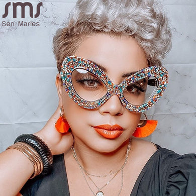 Colorful Oversized Cat Eye Sunglasses Women Vintage Pearl Rhinestone Sunglasses For Elegant Lady One Piece Punk Glasses Oculos