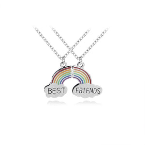 Colorful Rainbow Best Friends Jigsaw Puzzle Pendant Children bff 2 Necklace For Girls Friends Girlfriends Jewelry