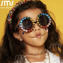 Load image into Gallery viewer, Colorful Round Children Sunglasses  Rhinestone Girls Boys Sun Glasses UV400 Goggles Kids Eye Frame Eyewear Shiny Crystal