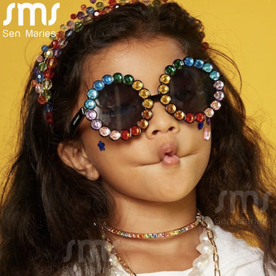 Colorful Round Children Sunglasses  Rhinestone Girls Boys Sun Glasses UV400 Goggles Kids Eye Frame Eyewear Shiny Crystal