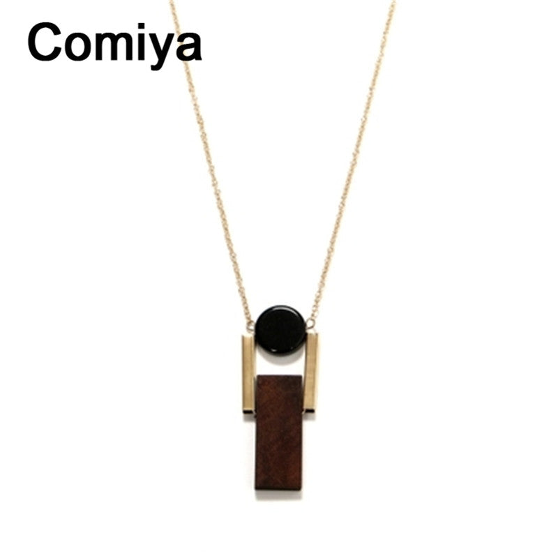 Bisuteria Mujer Fashion Boho Zinc Alloy Link Chain Copper Tube Resin Wooden Charm Pendant Necklaces Vintage Necklace