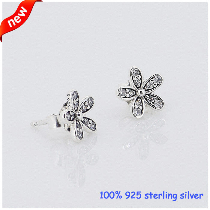 Compatible With European Jewelry Daisy Stud Silver Earrings New 100% 925 Sterling Silver Jewelry DIY Wholesale 09E013