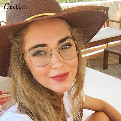 Computer Glasses 2022 Spectacle Frames Anti Blue Light Goggles Metal Eyeglasses Frame Women Round Clear Lens Fake Glasses