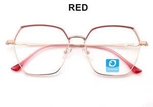 Occhiali semplici per computer Blue Ray Block progettati con montatura poligonale a bordo completo antiriflesso rosso blu rosa viso largo adatto alla moda