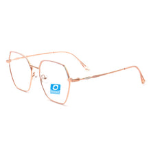 Carica l&#39;immagine nel visualizzatore di Gallery, Occhiali semplici per computer Blue Ray Block progettati con montatura poligonale a bordo completo antiriflesso rosso blu rosa viso largo adatto alla moda