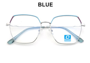 Occhiali semplici per computer Blue Ray Block progettati con montatura poligonale a bordo completo antiriflesso rosso blu rosa viso largo adatto alla moda