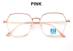 Occhiali semplici per computer Blue Ray Block progettati con montatura poligonale a bordo completo antiriflesso rosso blu rosa viso largo adatto alla moda