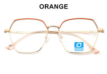 Carica l&#39;immagine nel visualizzatore di Gallery, Occhiali semplici per computer Blue Ray Block progettati con montatura poligonale a bordo completo antiriflesso rosso blu rosa viso largo adatto alla moda