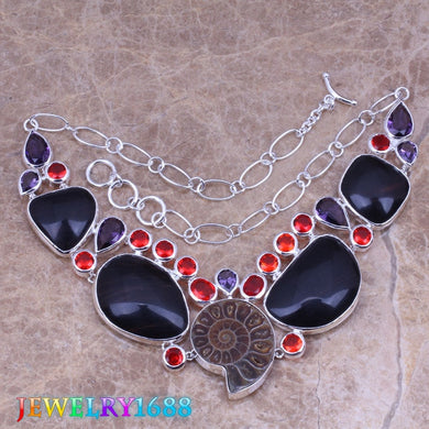 Conch Shell Black Natural Stone Multicolor Multigem 925 Sterling Silver Grade Necklace L690