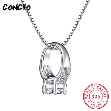 Jewelry 925 Sterling Silver Geometric Zircon Necklace For Lovers Wedding Party Gift Fashion Hollow Pendant Necklace